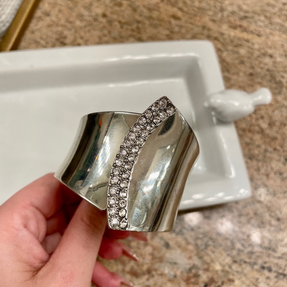 Silver Womans Vintage Bejeweled Bohemian Style Cuff Bracelet